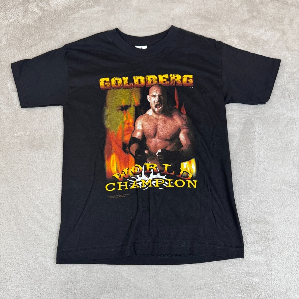VTG Tour‎ Champ 90s WCW Bill Goldberg World Champion Shirt Boys L Black Preowned